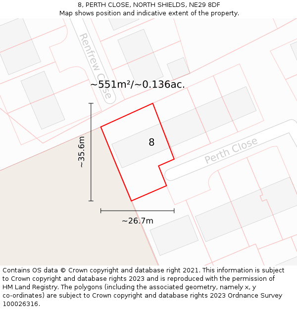 8, PERTH CLOSE, NORTH SHIELDS, NE29 8DF: Plot and title map
