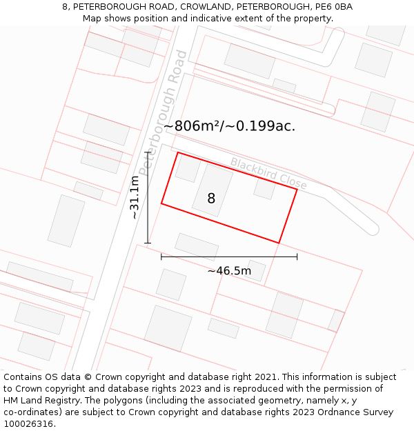 8, PETERBOROUGH ROAD, CROWLAND, PETERBOROUGH, PE6 0BA: Plot and title map