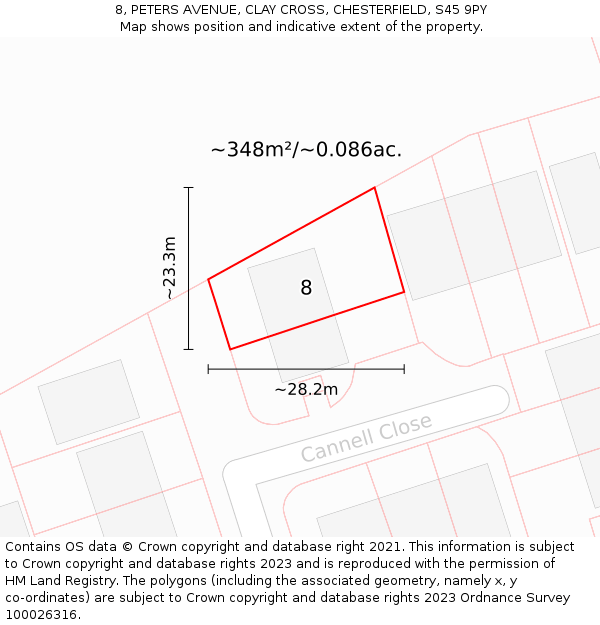 8, PETERS AVENUE, CLAY CROSS, CHESTERFIELD, S45 9PY: Plot and title map
