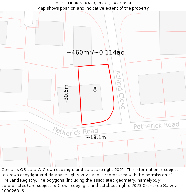 8, PETHERICK ROAD, BUDE, EX23 8SN: Plot and title map