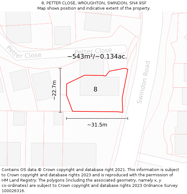 8, PETTER CLOSE, WROUGHTON, SWINDON, SN4 9SF: Plot and title map
