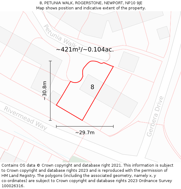 8, PETUNIA WALK, ROGERSTONE, NEWPORT, NP10 9JE: Plot and title map