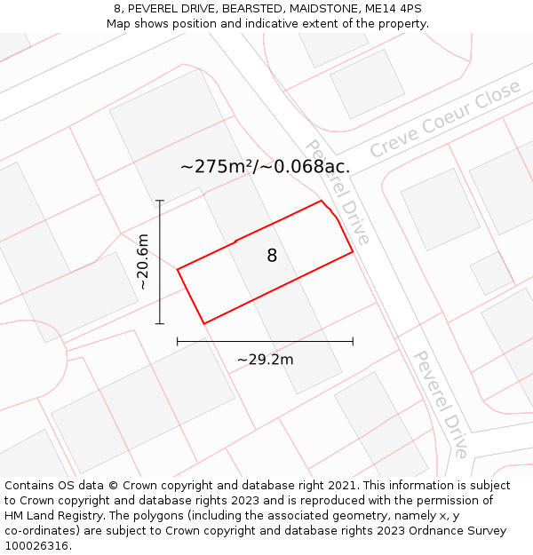 8, PEVEREL DRIVE, BEARSTED, MAIDSTONE, ME14 4PS: Plot and title map