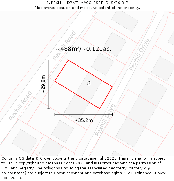 8, PEXHILL DRIVE, MACCLESFIELD, SK10 3LP: Plot and title map