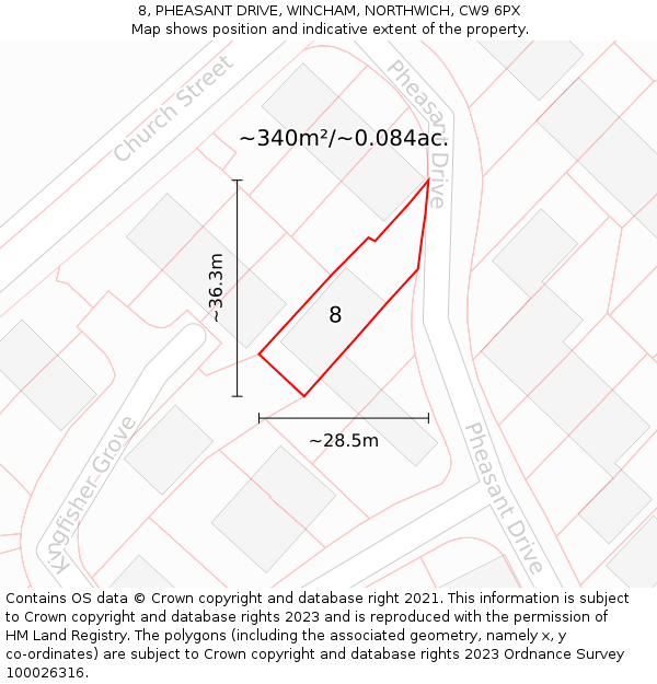 8, PHEASANT DRIVE, WINCHAM, NORTHWICH, CW9 6PX: Plot and title map