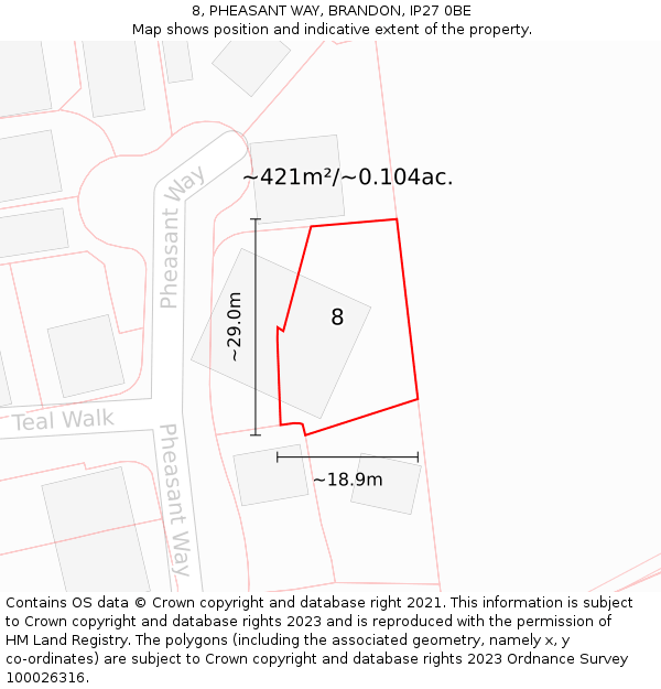 8, PHEASANT WAY, BRANDON, IP27 0BE: Plot and title map