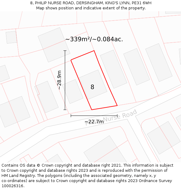 8, PHILIP NURSE ROAD, DERSINGHAM, KING'S LYNN, PE31 6WH: Plot and title map