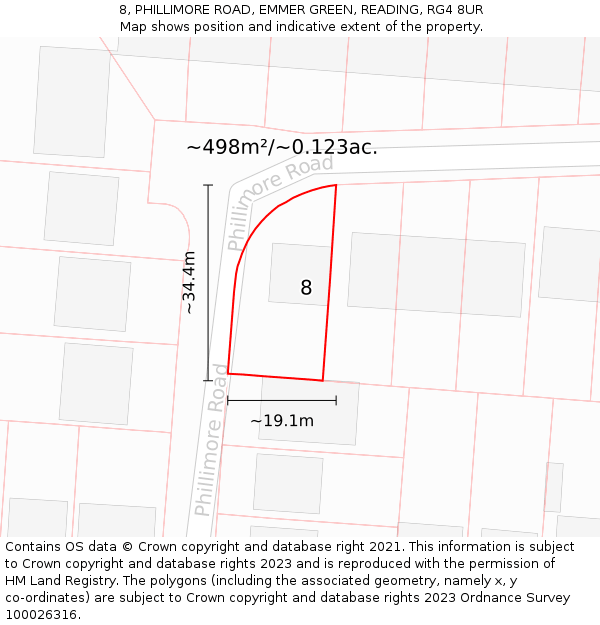 8, PHILLIMORE ROAD, EMMER GREEN, READING, RG4 8UR: Plot and title map