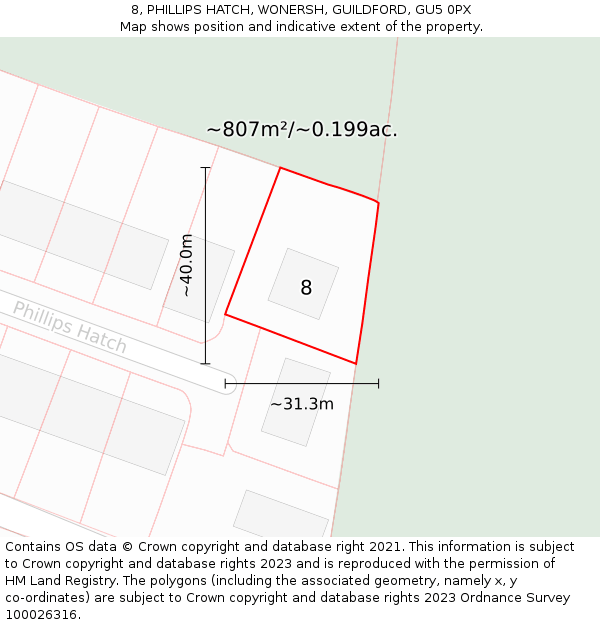 8, PHILLIPS HATCH, WONERSH, GUILDFORD, GU5 0PX: Plot and title map