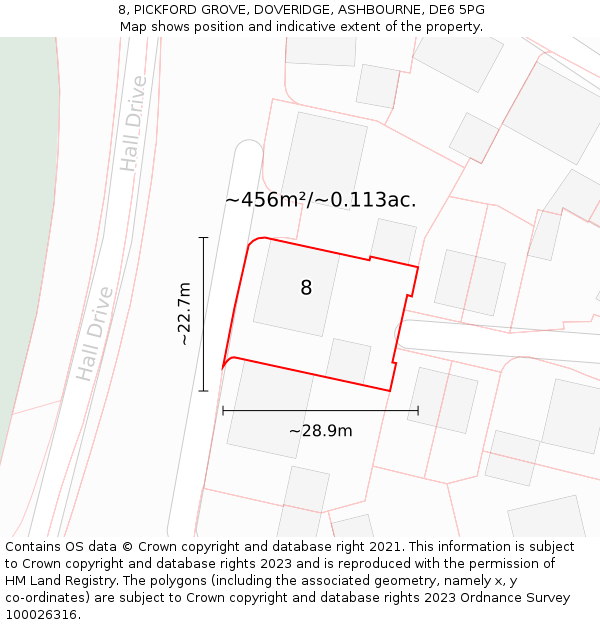 8, PICKFORD GROVE, DOVERIDGE, ASHBOURNE, DE6 5PG: Plot and title map