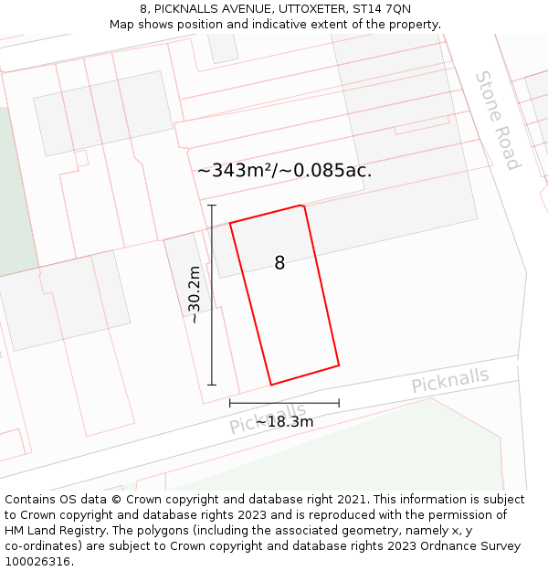 8, PICKNALLS AVENUE, UTTOXETER, ST14 7QN: Plot and title map