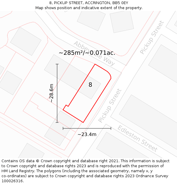 8, PICKUP STREET, ACCRINGTON, BB5 0EY: Plot and title map