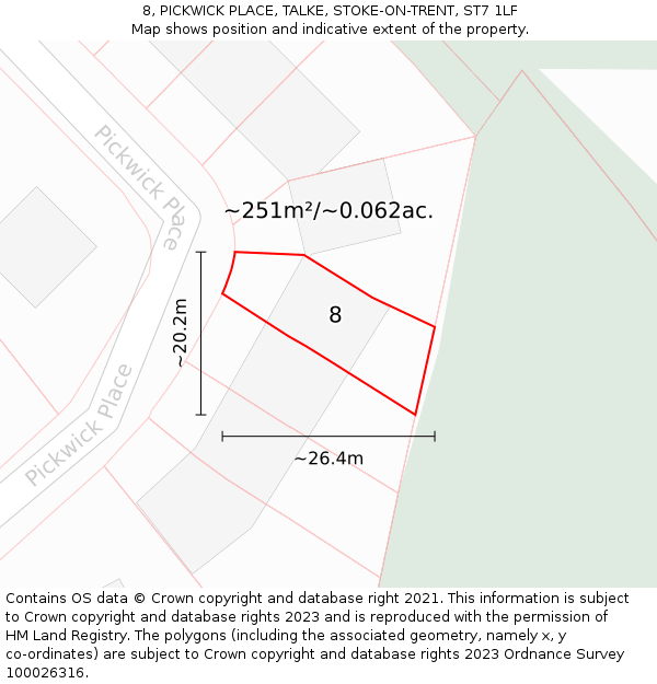 8, PICKWICK PLACE, TALKE, STOKE-ON-TRENT, ST7 1LF: Plot and title map