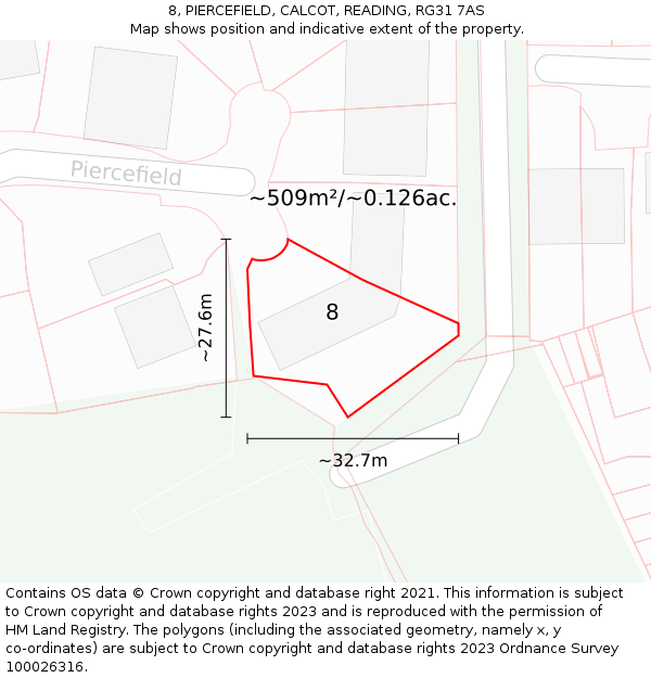 8, PIERCEFIELD, CALCOT, READING, RG31 7AS: Plot and title map