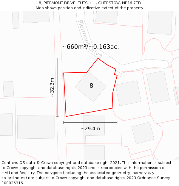 8, PIERMONT DRIVE, TUTSHILL, CHEPSTOW, NP16 7EB: Plot and title map