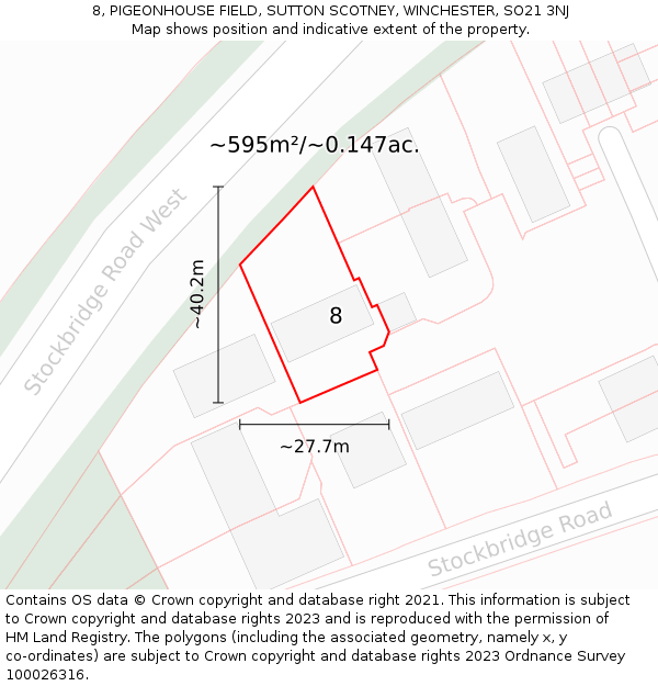 8, PIGEONHOUSE FIELD, SUTTON SCOTNEY, WINCHESTER, SO21 3NJ: Plot and title map