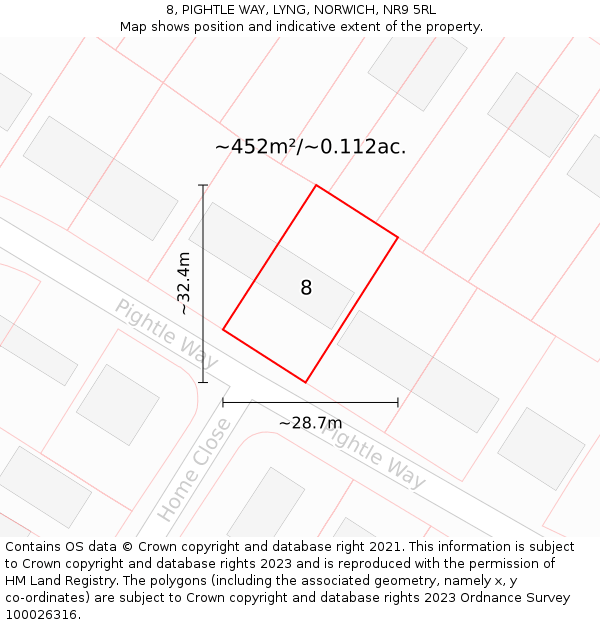 8, PIGHTLE WAY, LYNG, NORWICH, NR9 5RL: Plot and title map