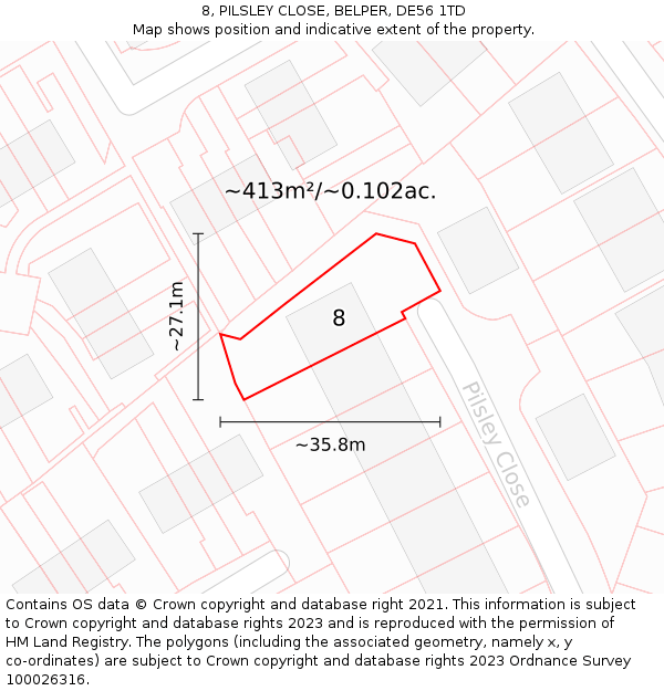 8, PILSLEY CLOSE, BELPER, DE56 1TD: Plot and title map