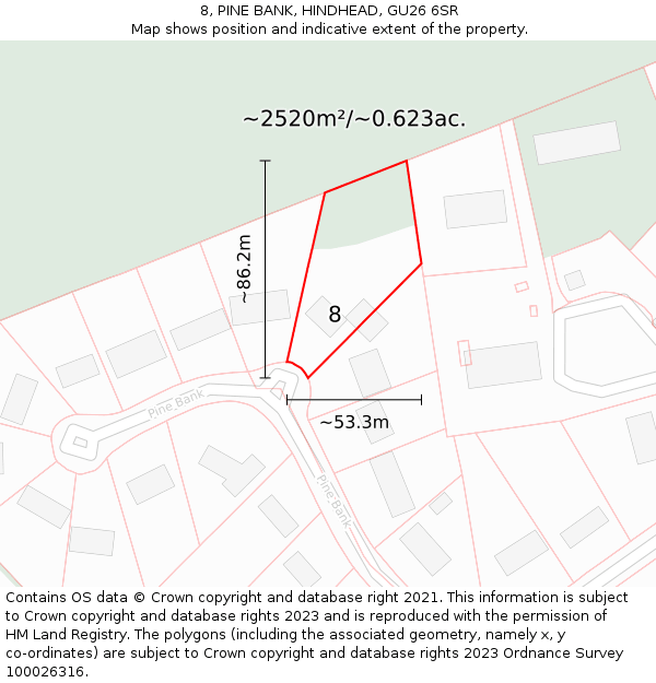 8, PINE BANK, HINDHEAD, GU26 6SR: Plot and title map