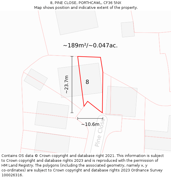 8, PINE CLOSE, PORTHCAWL, CF36 5NX: Plot and title map
