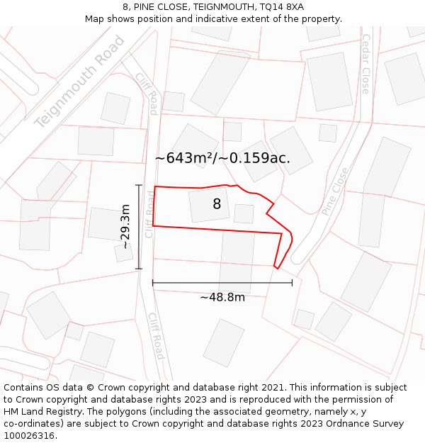 8, PINE CLOSE, TEIGNMOUTH, TQ14 8XA: Plot and title map