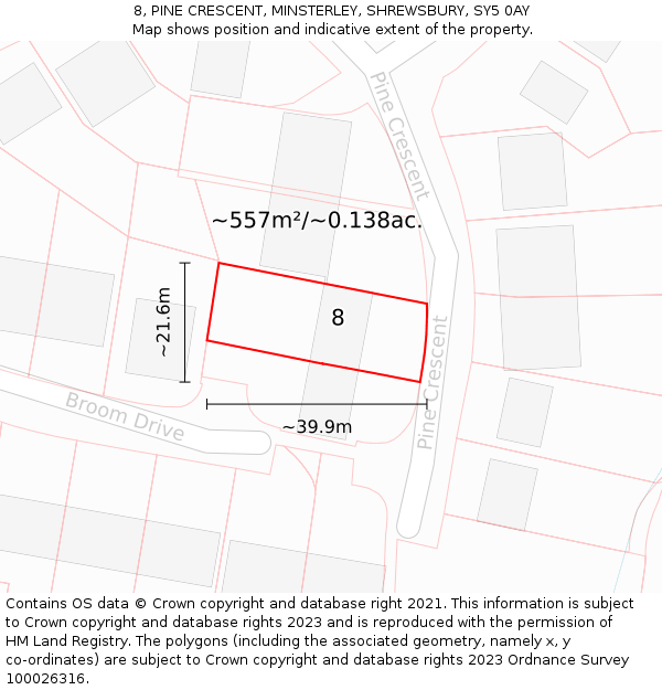 8, PINE CRESCENT, MINSTERLEY, SHREWSBURY, SY5 0AY: Plot and title map