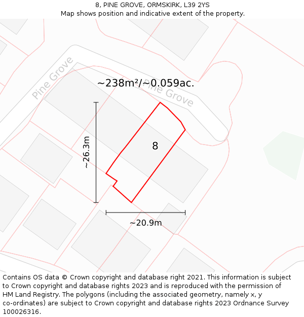 8, PINE GROVE, ORMSKIRK, L39 2YS: Plot and title map