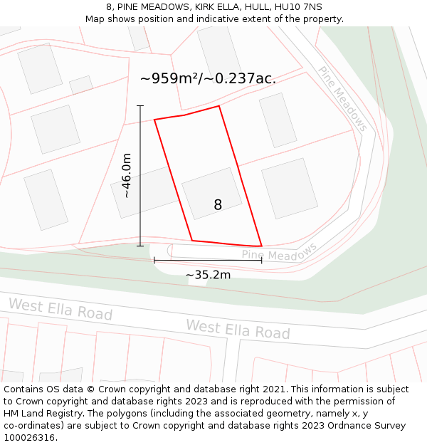 8, PINE MEADOWS, KIRK ELLA, HULL, HU10 7NS: Plot and title map