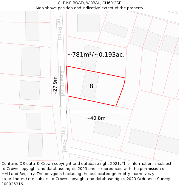 8, PINE ROAD, WIRRAL, CH60 2SP: Plot and title map