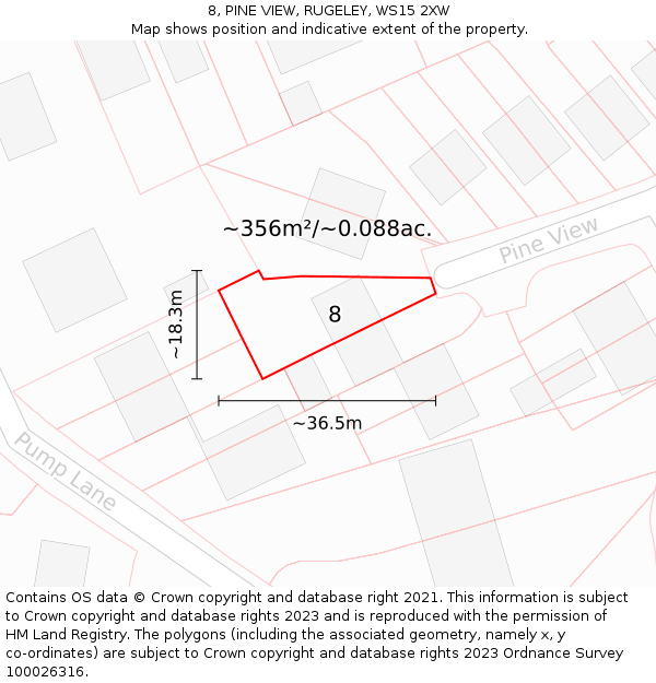 8, PINE VIEW, RUGELEY, WS15 2XW: Plot and title map