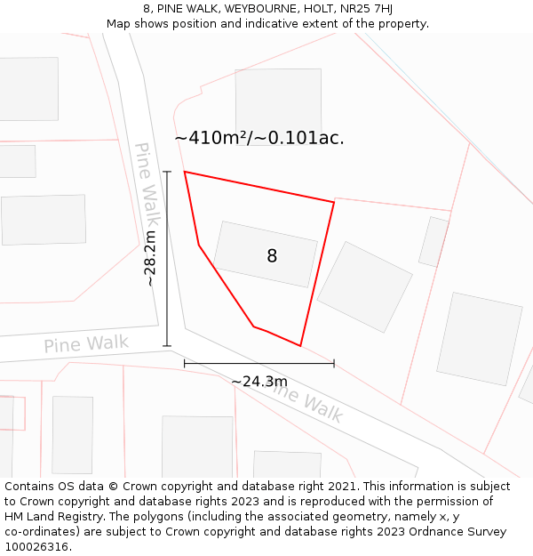8, PINE WALK, WEYBOURNE, HOLT, NR25 7HJ: Plot and title map
