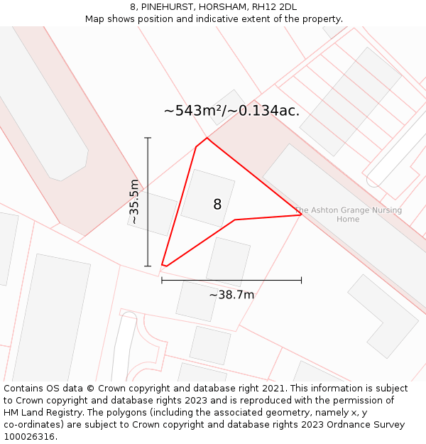8, PINEHURST, HORSHAM, RH12 2DL: Plot and title map