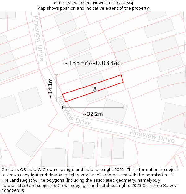 8, PINEVIEW DRIVE, NEWPORT, PO30 5GJ: Plot and title map