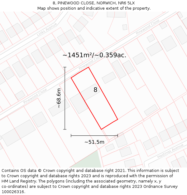 8, PINEWOOD CLOSE, NORWICH, NR6 5LX: Plot and title map