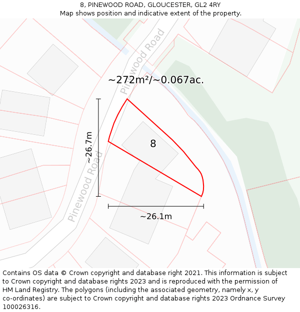 8, PINEWOOD ROAD, GLOUCESTER, GL2 4RY: Plot and title map