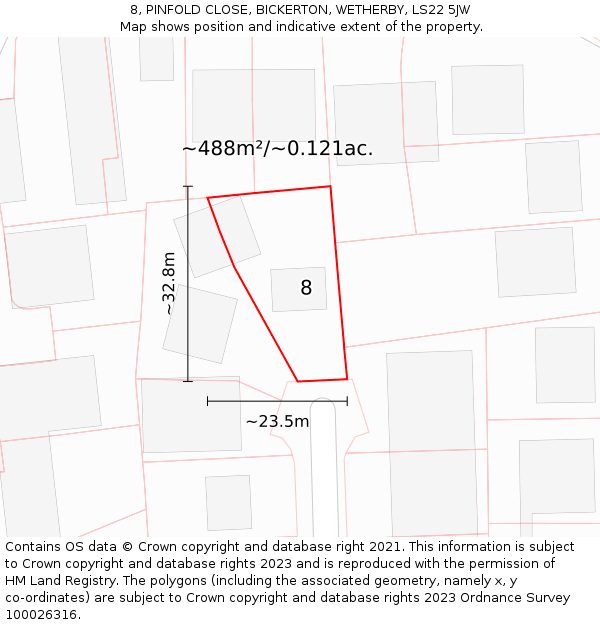 8, PINFOLD CLOSE, BICKERTON, WETHERBY, LS22 5JW: Plot and title map