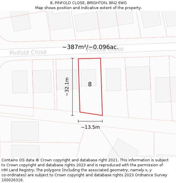8, PINFOLD CLOSE, BRIGHTON, BN2 6WG: Plot and title map