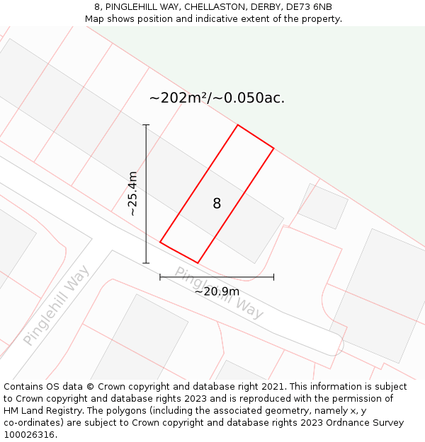 8, PINGLEHILL WAY, CHELLASTON, DERBY, DE73 6NB: Plot and title map