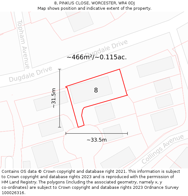 8, PINKUS CLOSE, WORCESTER, WR4 0DJ: Plot and title map