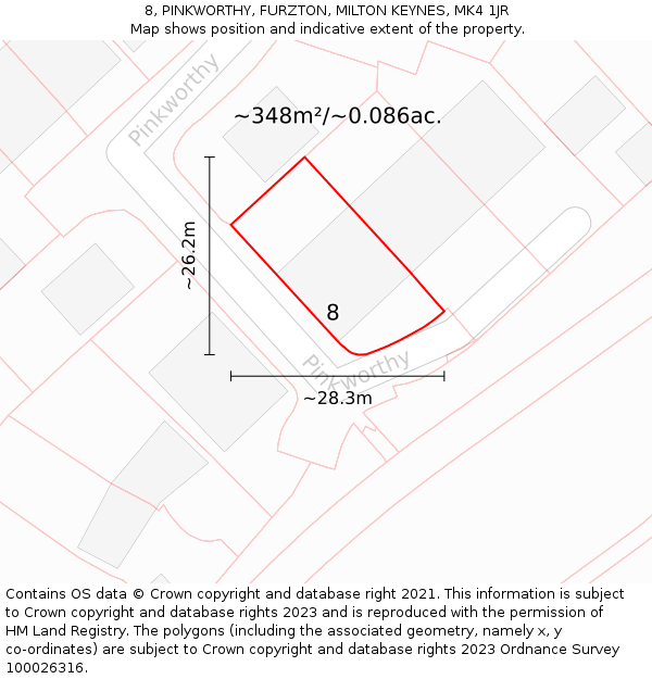 8, PINKWORTHY, FURZTON, MILTON KEYNES, MK4 1JR: Plot and title map