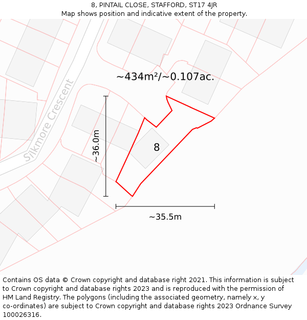 8, PINTAIL CLOSE, STAFFORD, ST17 4JR: Plot and title map