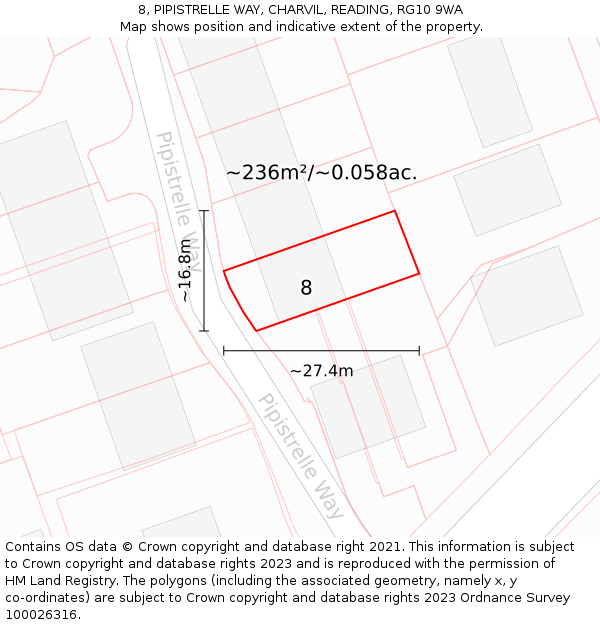 8, PIPISTRELLE WAY, CHARVIL, READING, RG10 9WA: Plot and title map