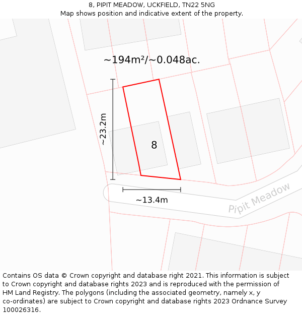 8, PIPIT MEADOW, UCKFIELD, TN22 5NG: Plot and title map