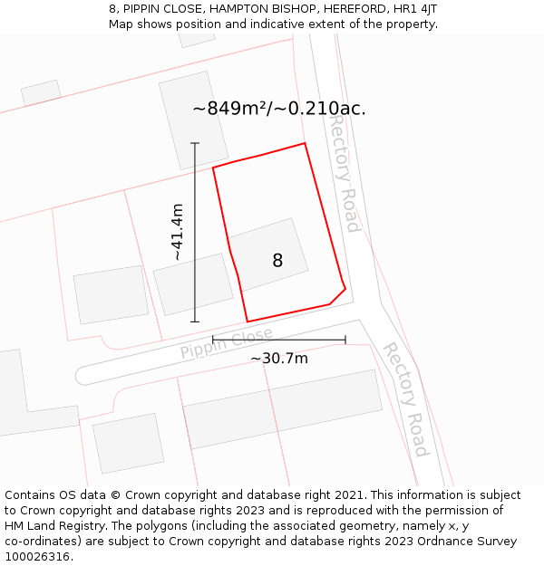8, PIPPIN CLOSE, HAMPTON BISHOP, HEREFORD, HR1 4JT: Plot and title map