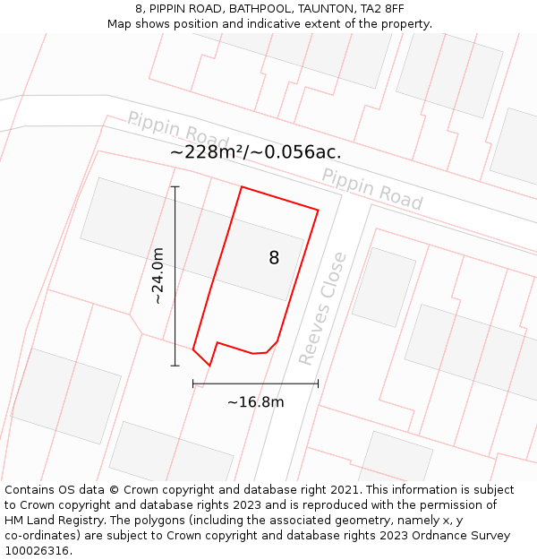 8, PIPPIN ROAD, BATHPOOL, TAUNTON, TA2 8FF: Plot and title map