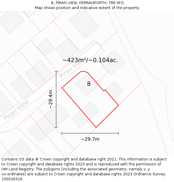 8, PIRAN VIEW, PERRANPORTH, TR6 0FG: Plot and title map