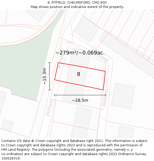 8, PITFIELD, CHELMSFORD, CM2 9QY: Plot and title map