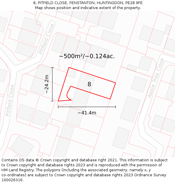 8, PITFIELD CLOSE, FENSTANTON, HUNTINGDON, PE28 9FE: Plot and title map