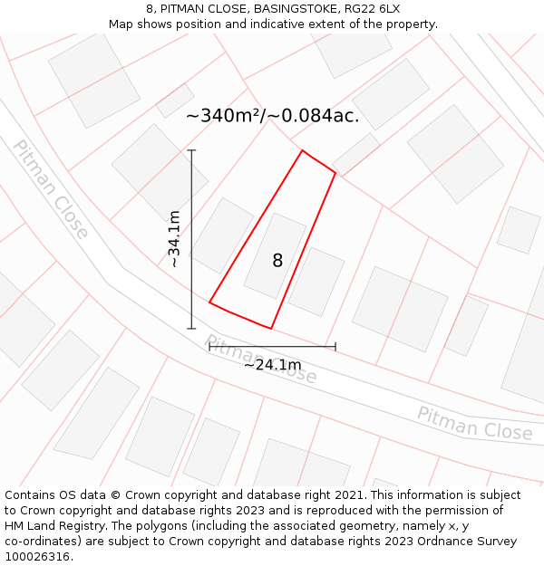 8, PITMAN CLOSE, BASINGSTOKE, RG22 6LX: Plot and title map