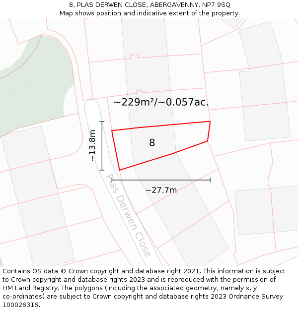 8, PLAS DERWEN CLOSE, ABERGAVENNY, NP7 9SQ: Plot and title map